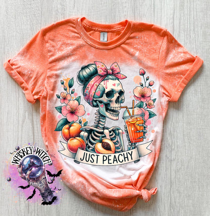 Bleached T shirt Just Peachy skeleton | vintage | retro | custom | funny shirt | Halloween | gift | snarky | goth | mom | soft tee