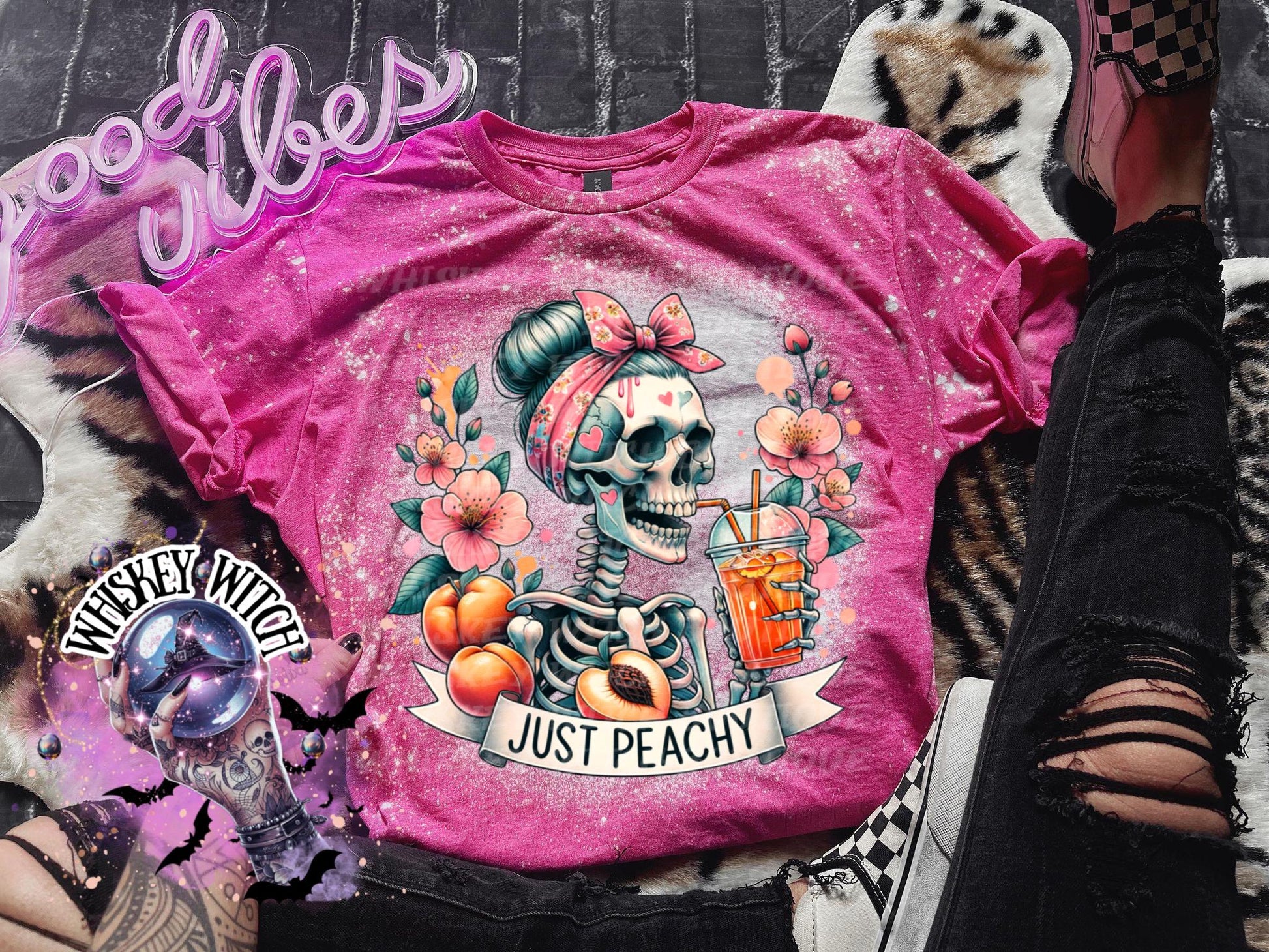 Bleached T shirt Just Peachy skeleton | vintage | retro | custom | funny shirt | Halloween | gift | snarky | goth | mom | soft tee