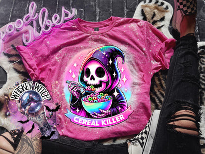 Bleached tshirt Cereal Killer reaper spooky | vintage | retro | custom | funny shirt | Halloween | gift | snarky | goth | custom | soft tee