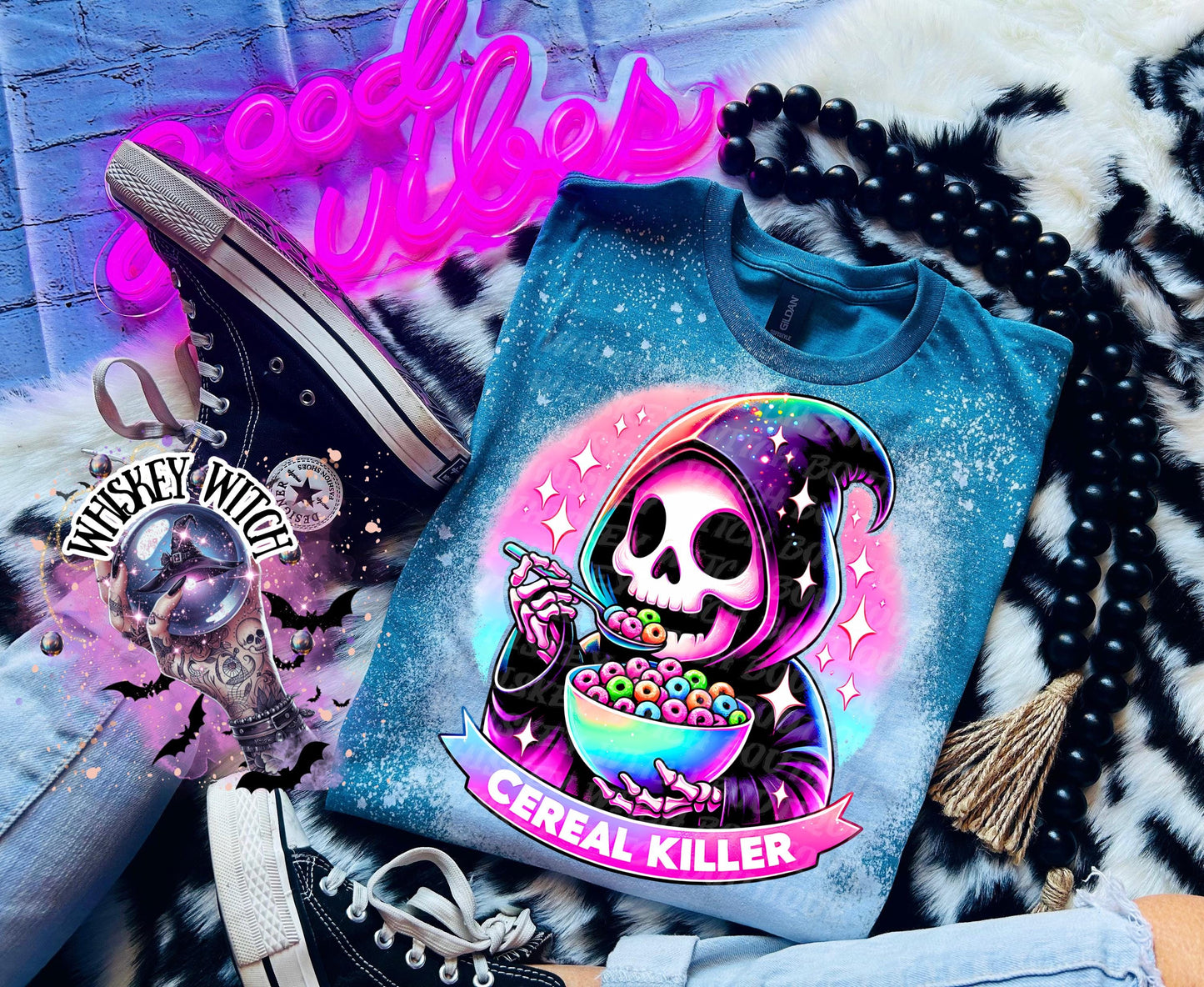 Bleached tshirt Cereal Killer reaper spooky | vintage | retro | custom | funny shirt | Halloween | gift | snarky | goth | custom | soft tee