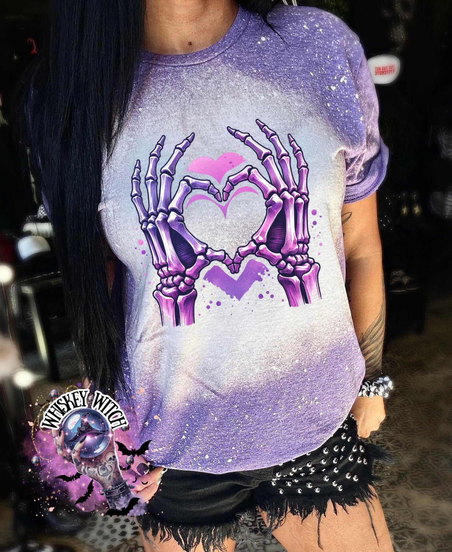 Spooky Skeleton Hands with heart | vintage | retro | distressed | custom | funny | Halloween | gift | womens shirt | goth | Valentine’s Day
