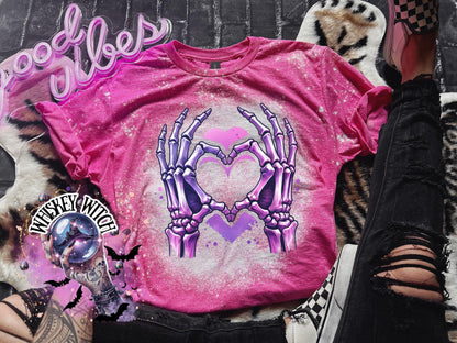 Spooky Skeleton Hands with heart | vintage | retro | distressed | custom | funny | Halloween | gift | womens shirt | goth | Valentine’s Day