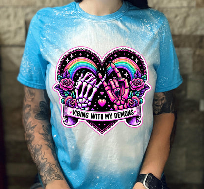 Bleached Shirt Vibing With My Demons Spooky | goth T shirt | gift | tshirt | gift for her | snarky | sarcastic | soft tee | creepy