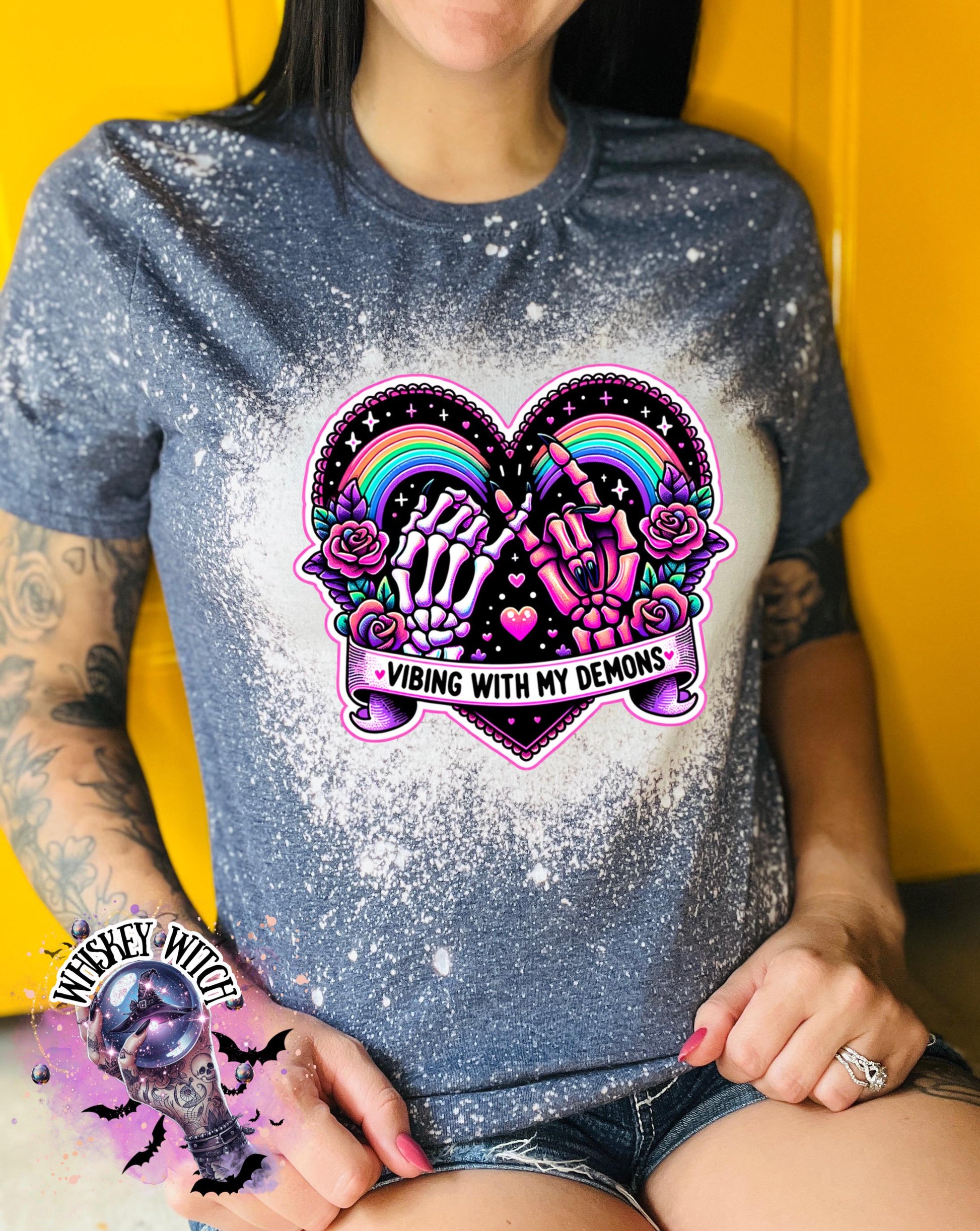 Bleached Shirt Vibing With My Demons Spooky | goth T shirt | gift | tshirt | gift for her | snarky | sarcastic | soft tee | creepy