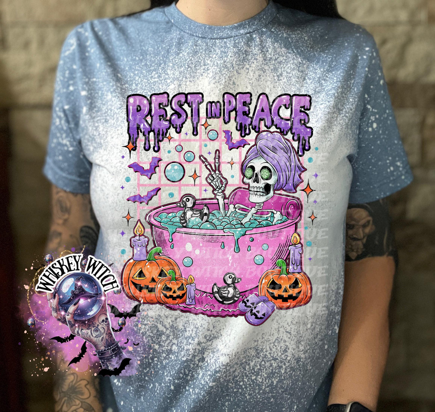 Bleached Shirt Rest in Peace Spooky Skeleton | funny T shirt | gift | tshirt | gift for her | snarky | sarcastic | soft tee | creepy
