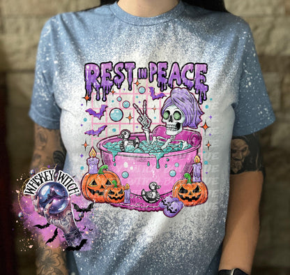 Bleached Shirt Rest in Peace Spooky Skeleton | funny T shirt | gift | tshirt | gift for her | snarky | sarcastic | soft tee | creepy