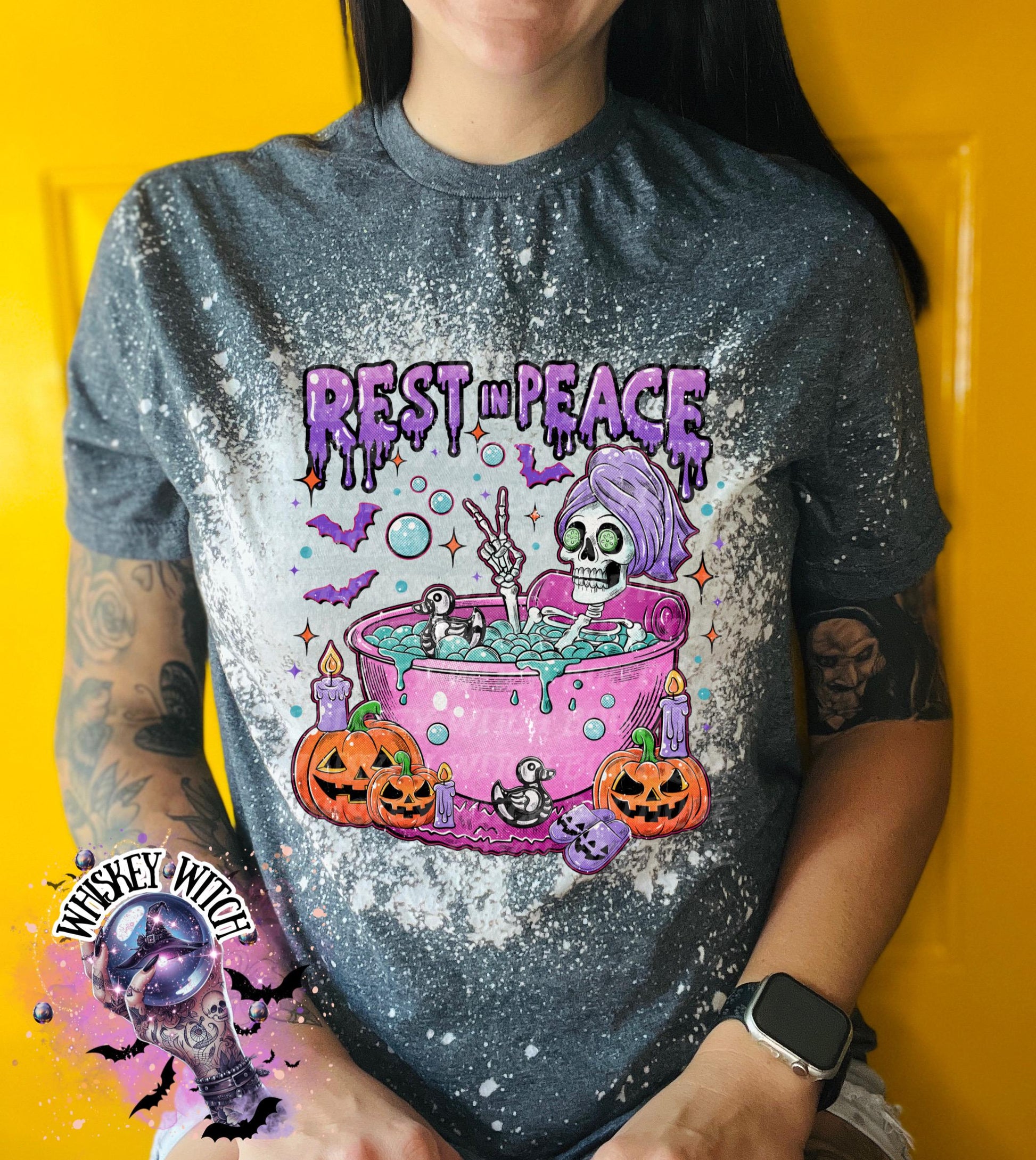 Bleached Shirt Rest in Peace Spooky Skeleton | funny T shirt | gift | tshirt | gift for her | snarky | sarcastic | soft tee | creepy