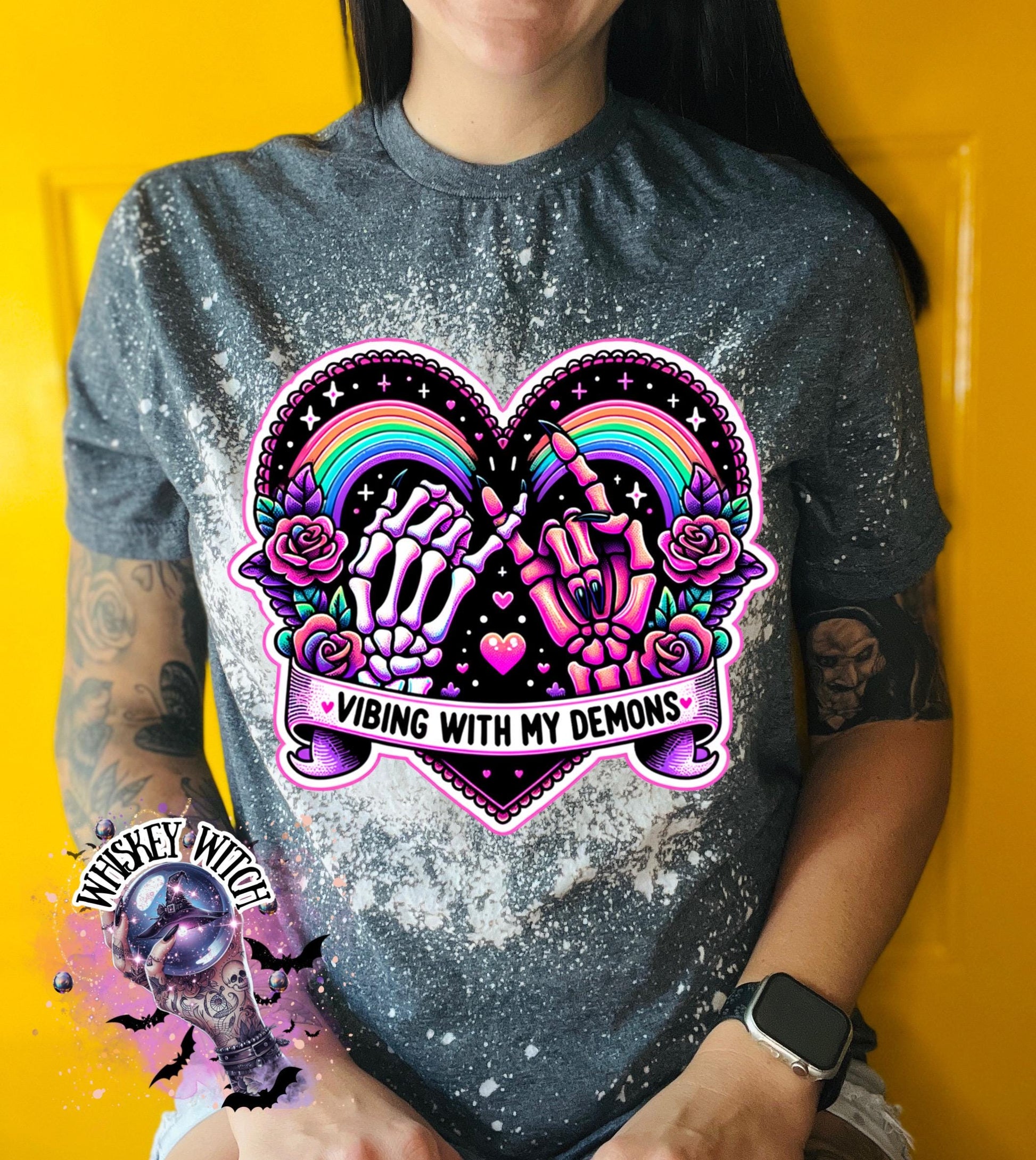 Bleached Shirt Vibing With My Demons Spooky | goth T shirt | gift | tshirt | gift for her | snarky | sarcastic | soft tee | creepy