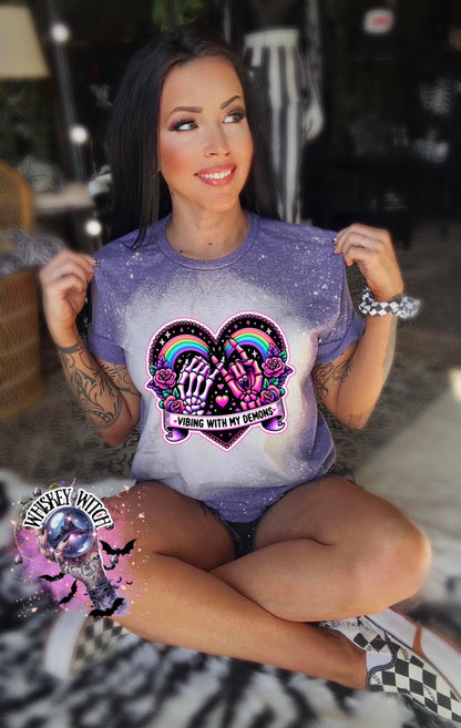 Bleached Shirt Vibing With My Demons Spooky | goth T shirt | gift | tshirt | gift for her | snarky | sarcastic | soft tee | creepy