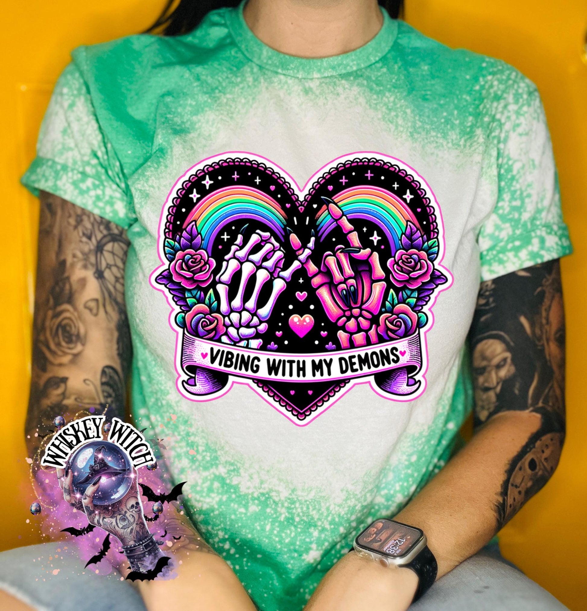 Bleached Shirt Vibing With My Demons Spooky | goth T shirt | gift | tshirt | gift for her | snarky | sarcastic | soft tee | creepy