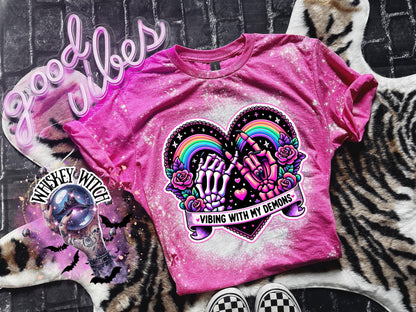 Bleached Shirt Vibing With My Demons Spooky | goth T shirt | gift | tshirt | gift for her | snarky | sarcastic | soft tee | creepy