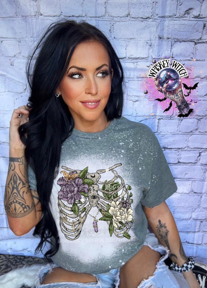 Witchy Ribcage skeleton bleached tee | vintage | retro | funny shirt | Halloween | snarky | goth | custom | mom | summer | soft tee