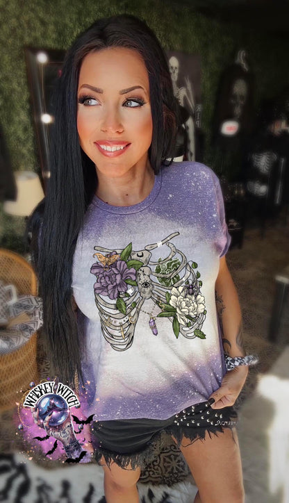 Witchy Ribcage skeleton bleached tee | vintage | retro | funny shirt | Halloween | snarky | goth | custom | mom | summer | soft tee