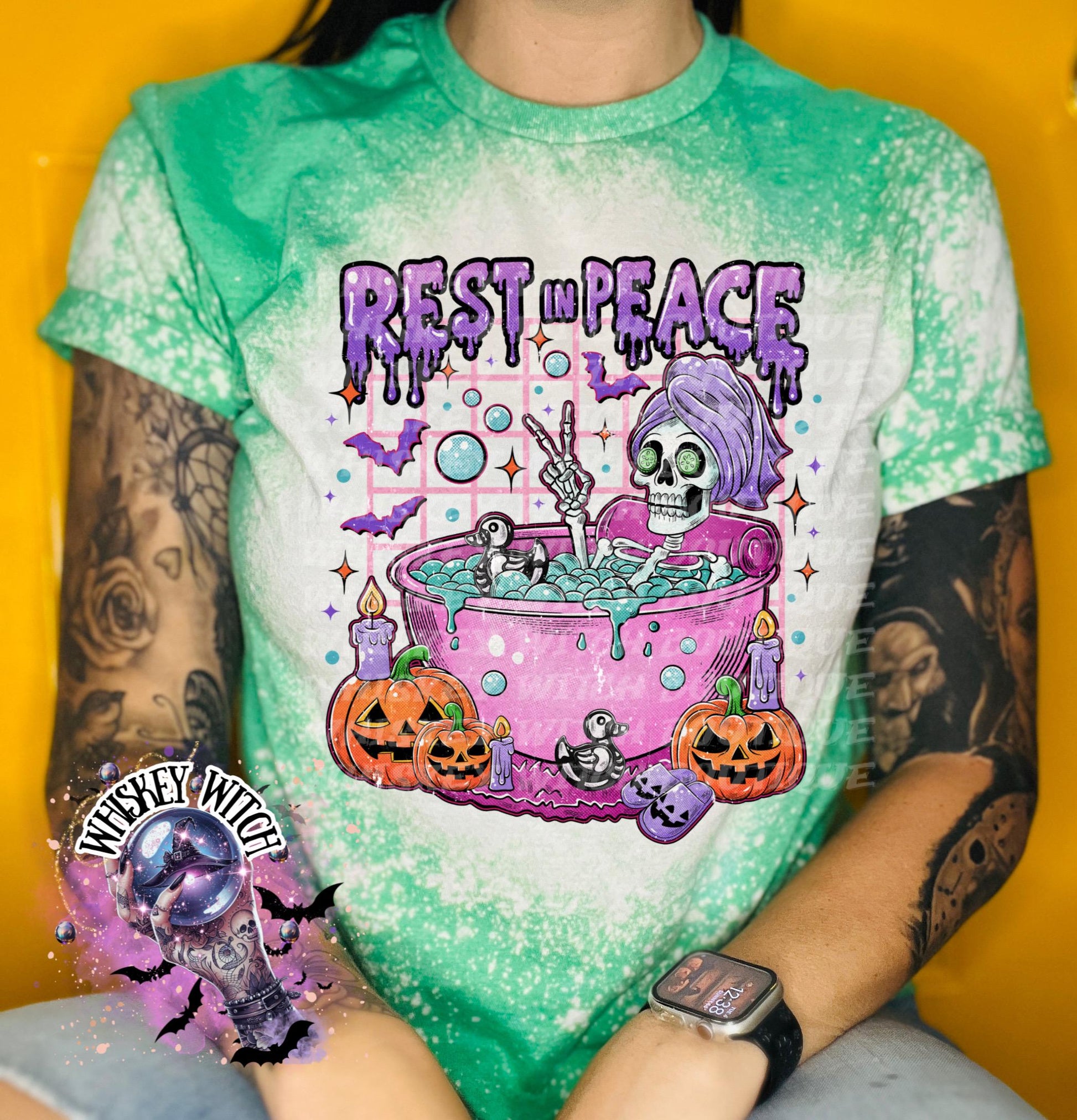 Bleached Shirt Rest in Peace Spooky Skeleton | funny T shirt | gift | tshirt | gift for her | snarky | sarcastic | soft tee | creepy