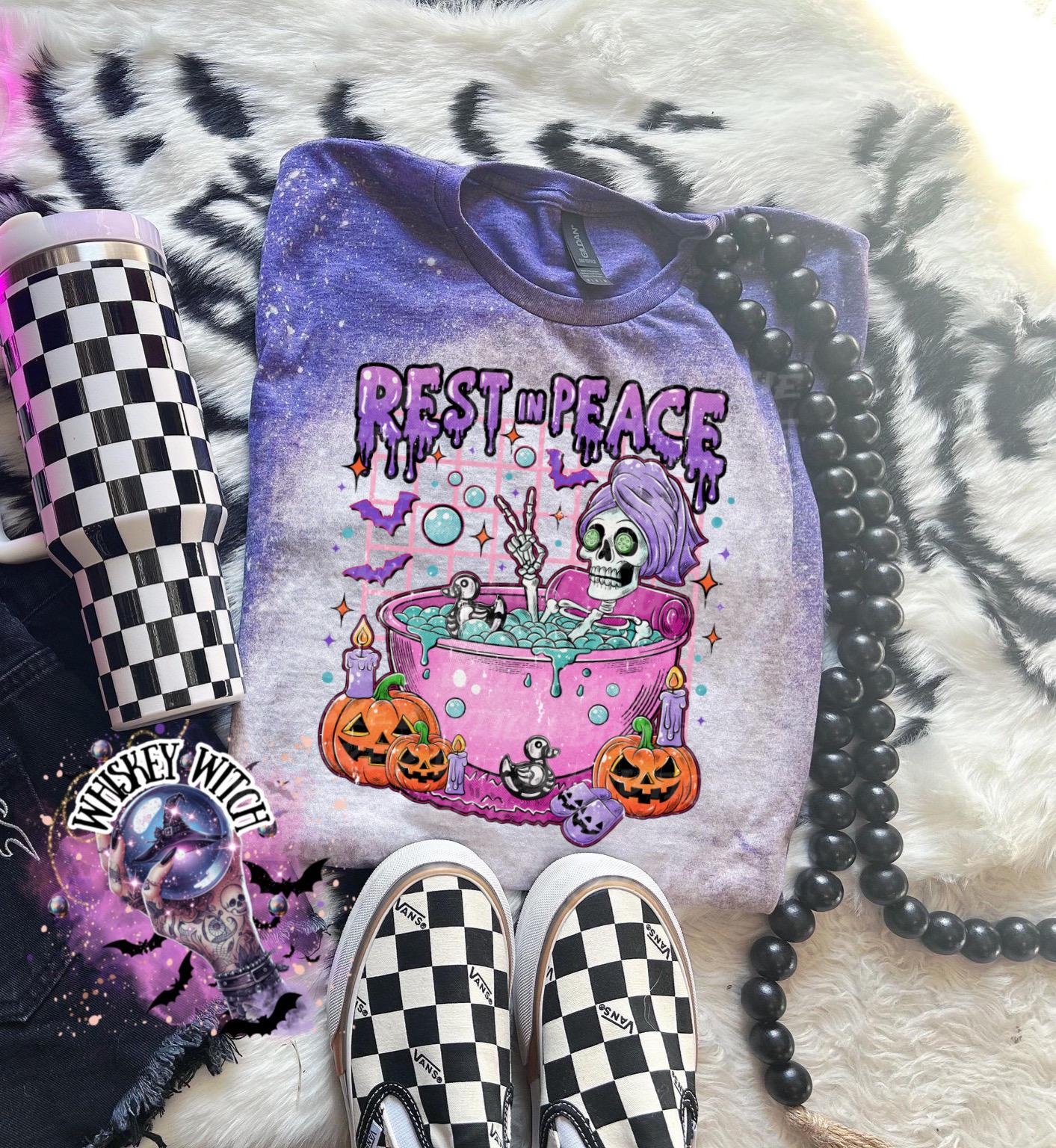 Bleached Shirt Rest in Peace Spooky Skeleton | funny T shirt | gift | tshirt | gift for her | snarky | sarcastic | soft tee | creepy