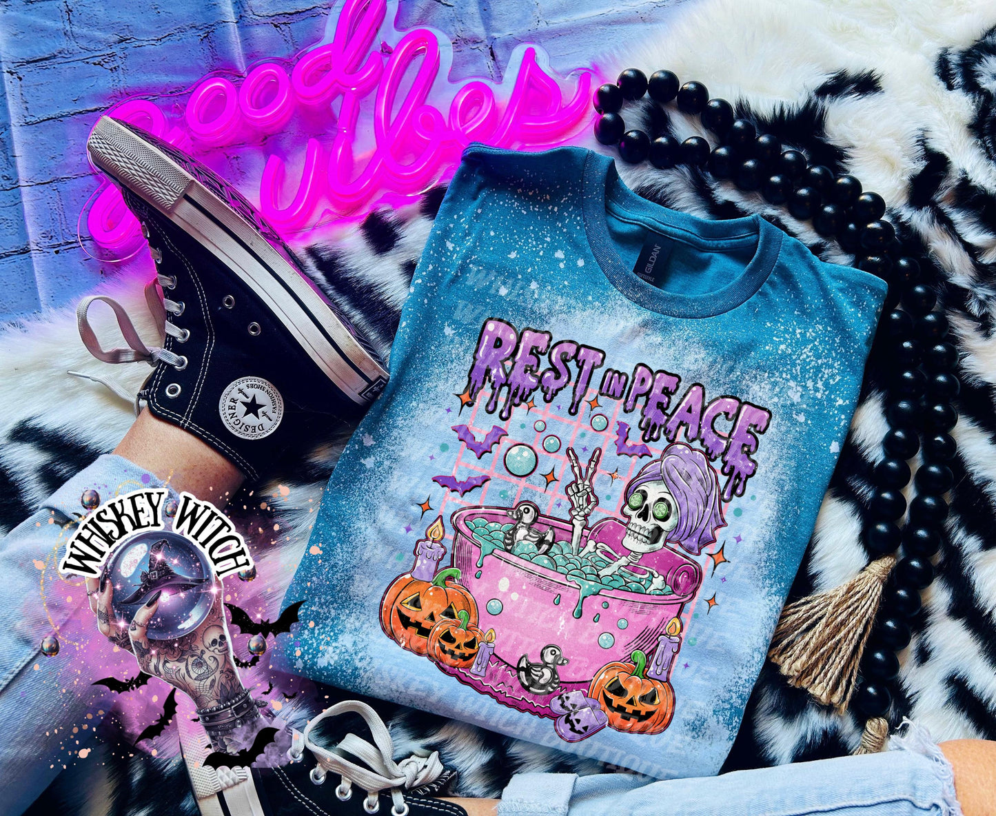 Bleached Shirt Rest in Peace Spooky Skeleton | funny T shirt | gift | tshirt | gift for her | snarky | sarcastic | soft tee | creepy