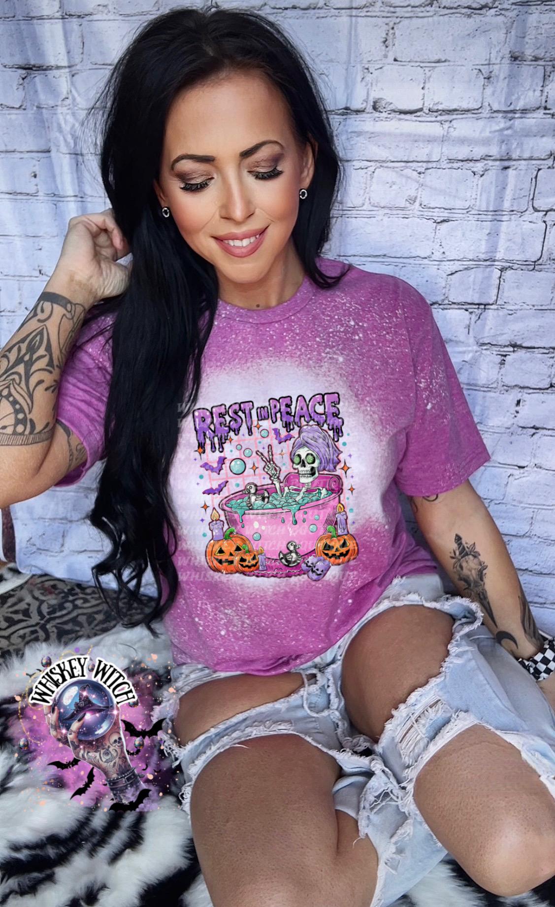Bleached Shirt Rest in Peace Spooky Skeleton | funny T shirt | gift | tshirt | gift for her | snarky | sarcastic | soft tee | creepy