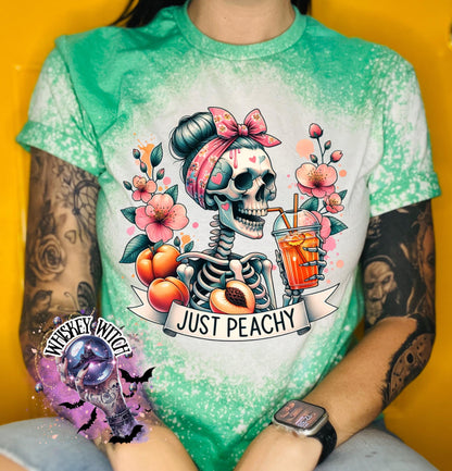 Bleached T shirt Just Peachy skeleton | vintage | retro | custom | funny shirt | Halloween | gift | snarky | goth | mom | soft tee