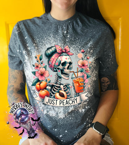 Bleached T shirt Just Peachy skeleton | vintage | retro | custom | funny shirt | Halloween | gift | snarky | goth | mom | soft tee