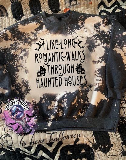 Spooky I like Romantic Walks | funny shirt | cozy shirt | sarcastic | gifts for her | unique gift | bleached shirt | retro | vintage | soft