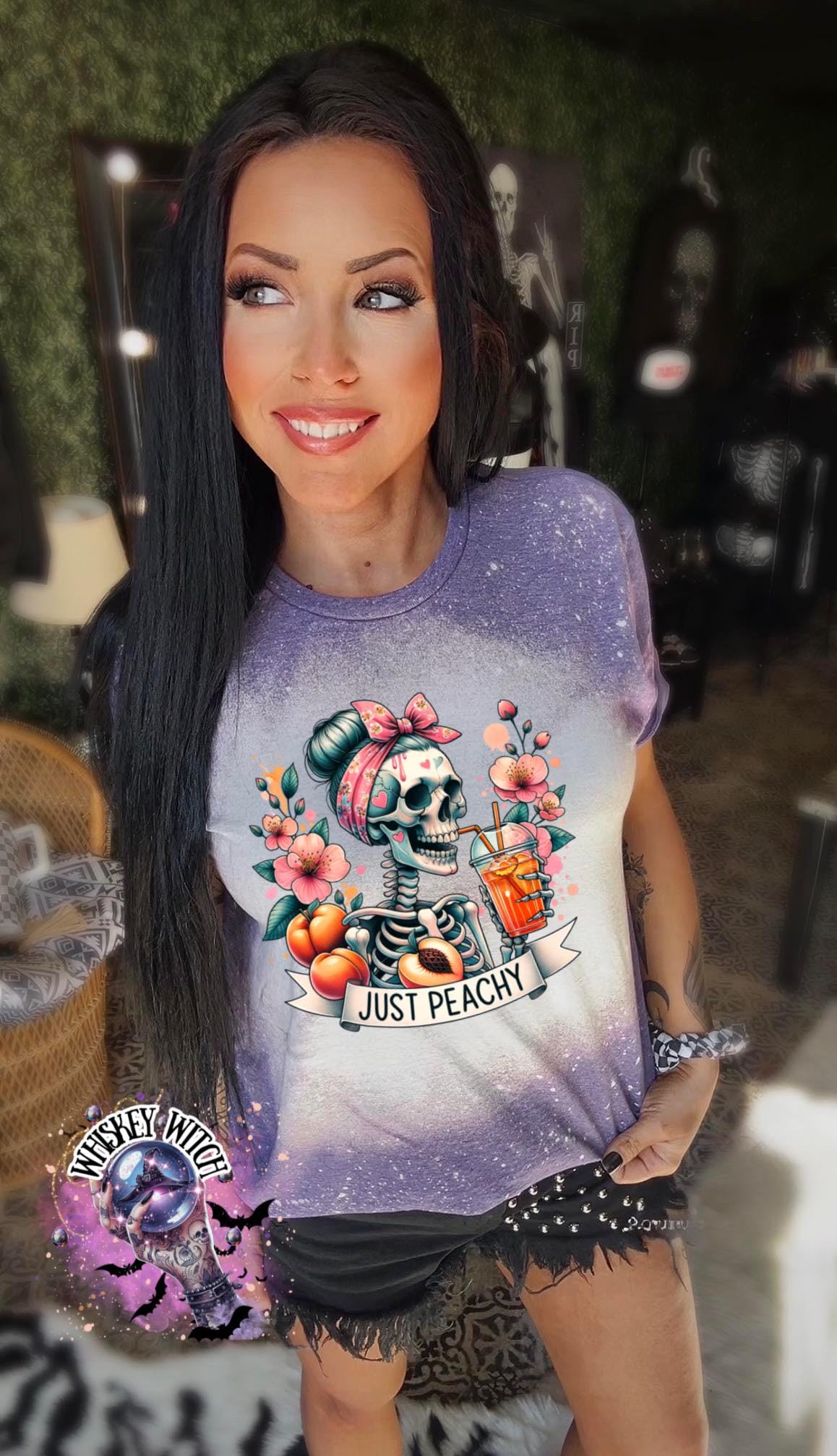 Bleached T shirt Just Peachy skeleton | vintage | retro | custom | funny shirt | Halloween | gift | snarky | goth | mom | soft tee