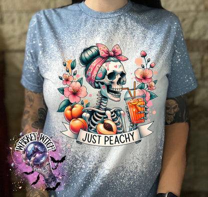 Bleached T shirt Just Peachy skeleton | vintage | retro | custom | funny shirt | Halloween | gift | snarky | goth | mom | soft tee