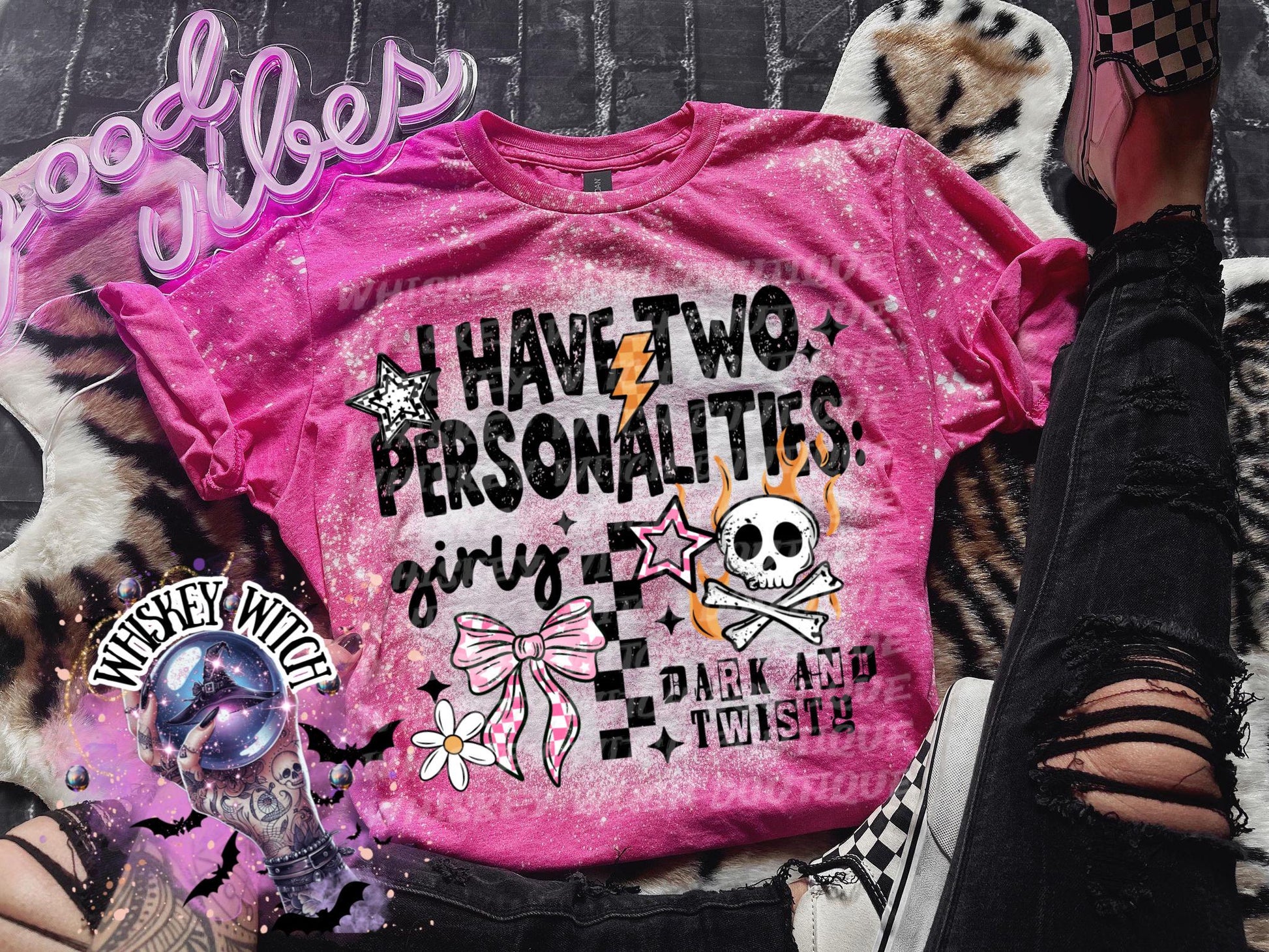 Bleached Shirt I Have 2 Personalities | Spooky Skeleton | funny T shirt | gift for her | snarky | sarcastic | soft tee | creepy