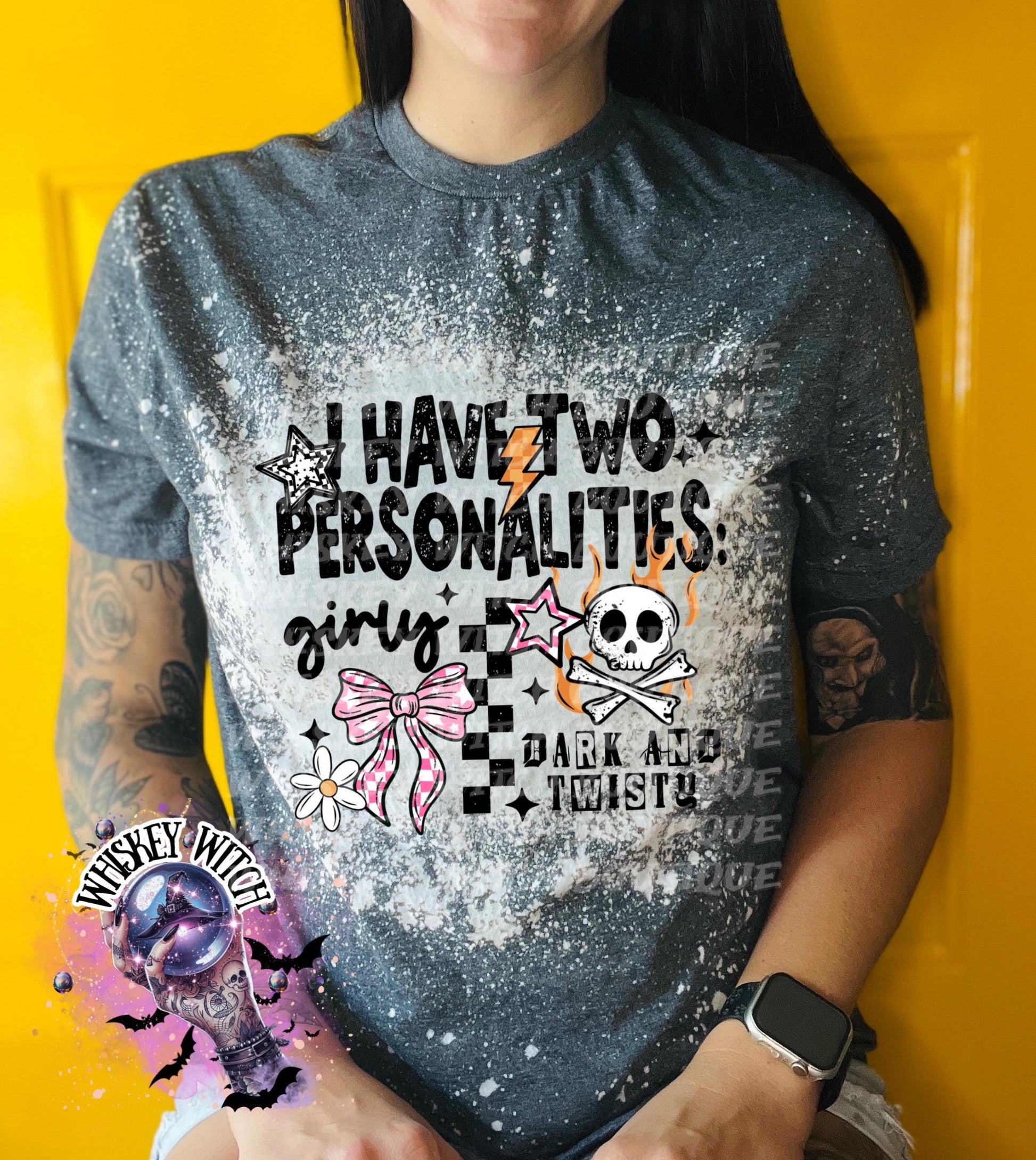 Bleached Shirt I Have 2 Personalities | Spooky Skeleton | funny T shirt | gift for her | snarky | sarcastic | soft tee | creepy