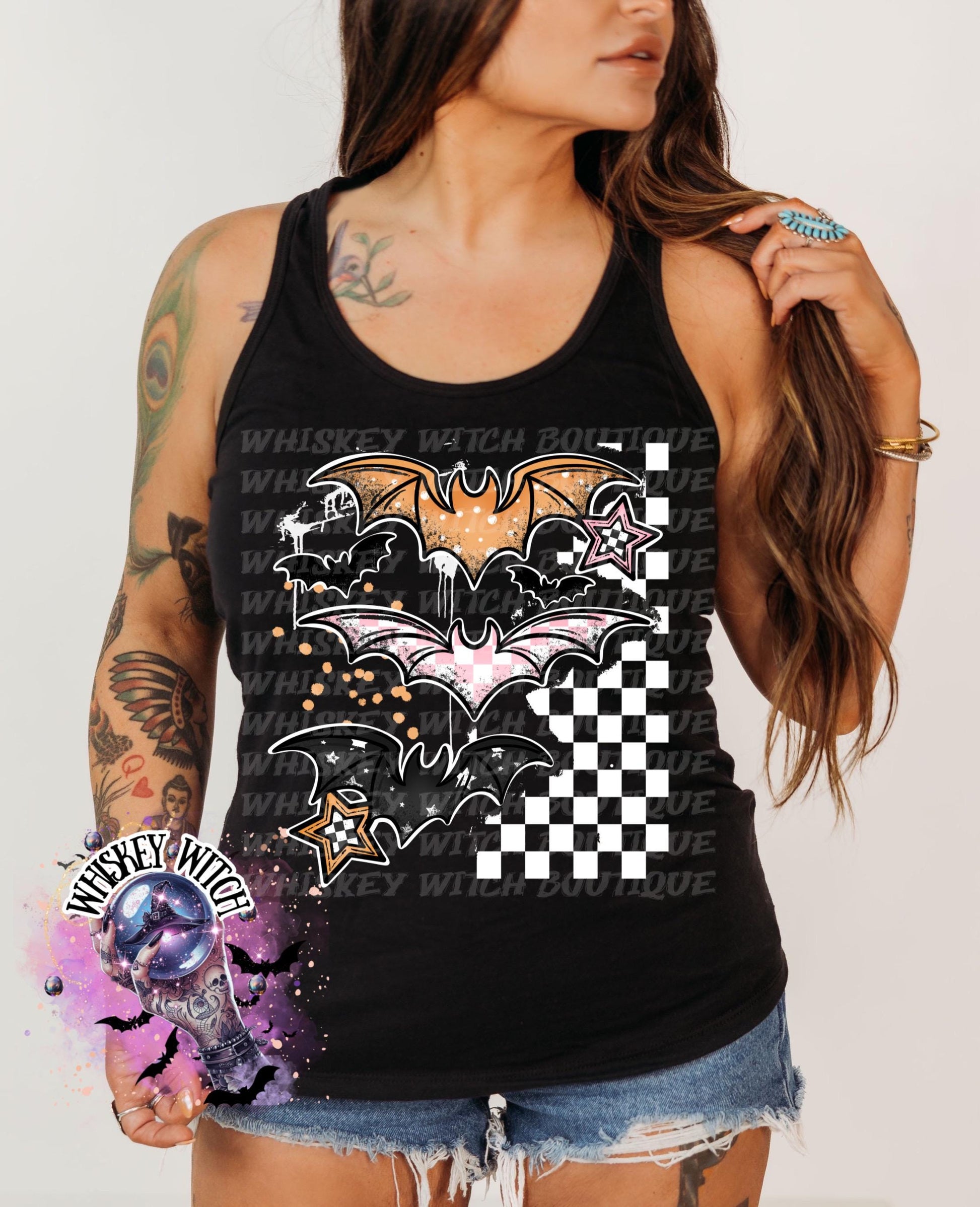 Spooky Grundge Pattern Bats checkered TankTop | cute summer shirt | Halloween | funny summer shirt | gift | Gift idea
