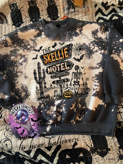 Skellie Hotel halloween | funny shirt | cozy shirt | sarcastic | snarky | gifts for her | unique gift | bleached shirt | retro | vintage
