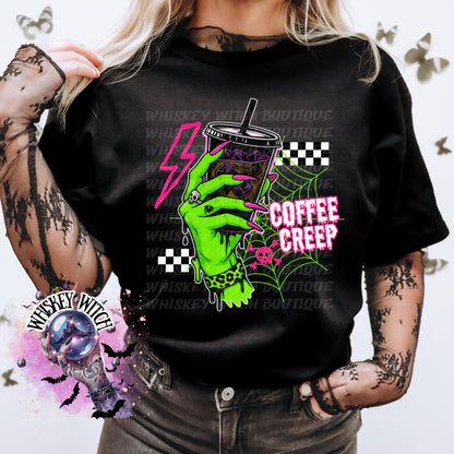 Coffee Creep Witchy Halloween Shirt | cute shirt | cozy | retro | vintage | comfy | gift | handmade | spooky | summerween | witch | funny