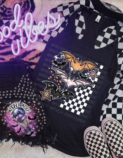 Spooky Grundge Pattern Bats checkered TankTop | cute summer shirt | Halloween | funny summer shirt | gift | Gift idea