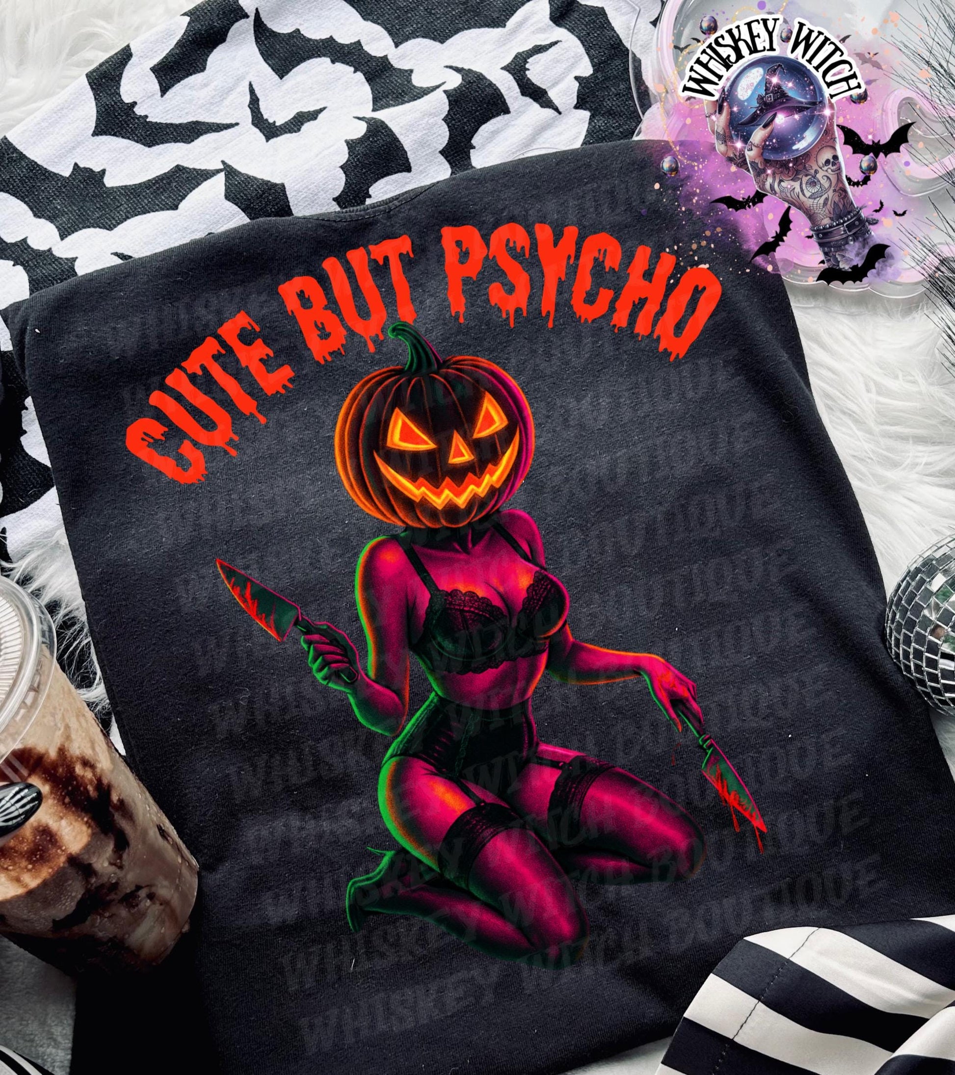 Funny Cute but Psycho Creepy Pumpkin Witchy Vintage Halloween Graphic Tee | Spooky season shirt | retro | vintage | comfy | gifts for her