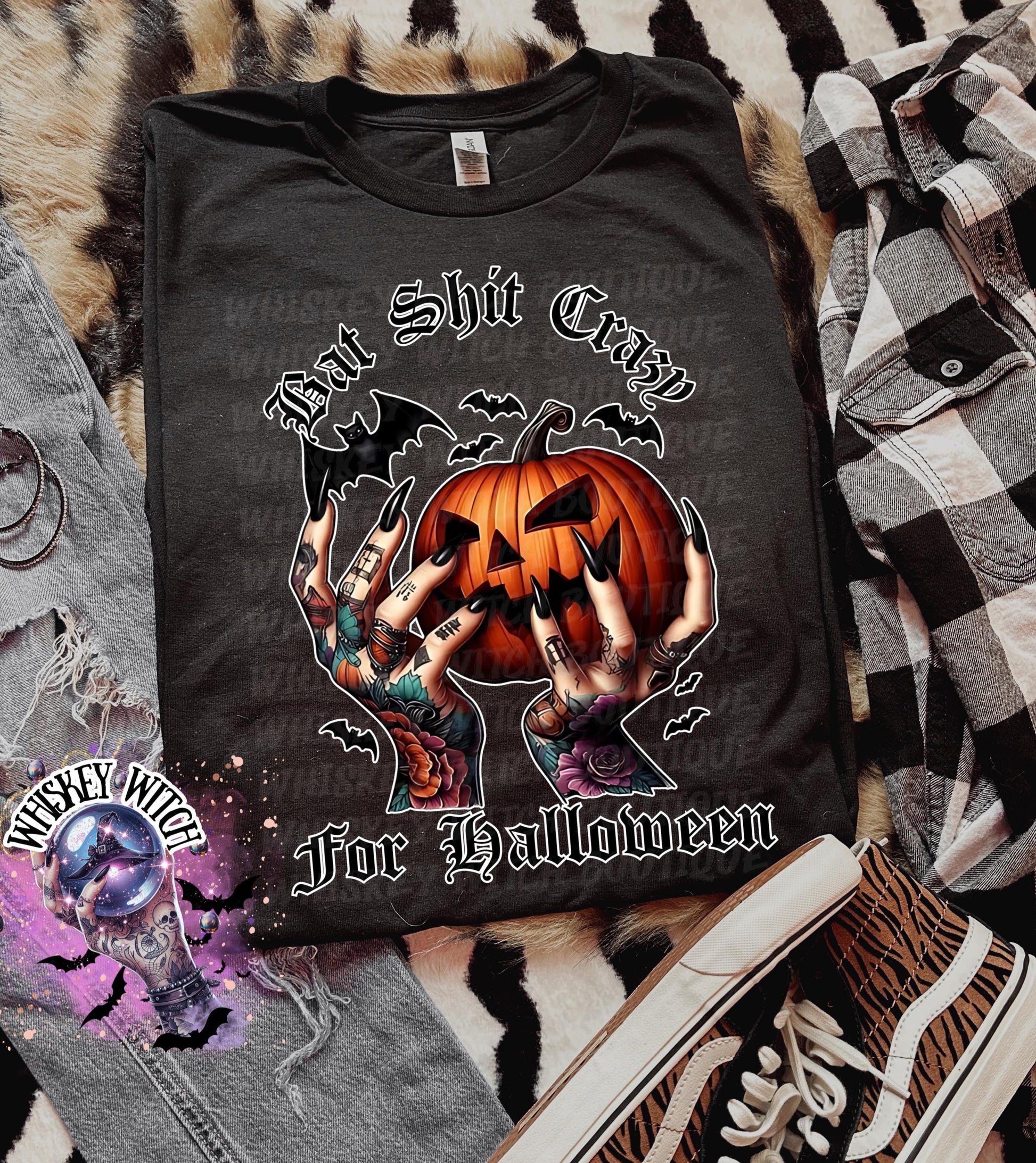 Crazy For Halloween Bats Creepy Pumpkin Witchy Vintage Halloween Graphic Tee | Spooky season shirt | vintage | comfy | gifts for her