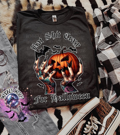Crazy For Halloween Bats Creepy Pumpkin Witchy Vintage Halloween Graphic Tee | Spooky season shirt | vintage | comfy | gifts for her