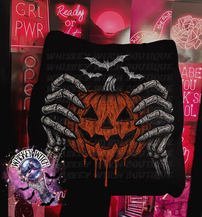 Spooky Skeleton Hands Creepy Pumpkin Witchy Vintage Halloween Graphic Tee | Spooky season shirt | retro | vintage | comfy | gifts for her