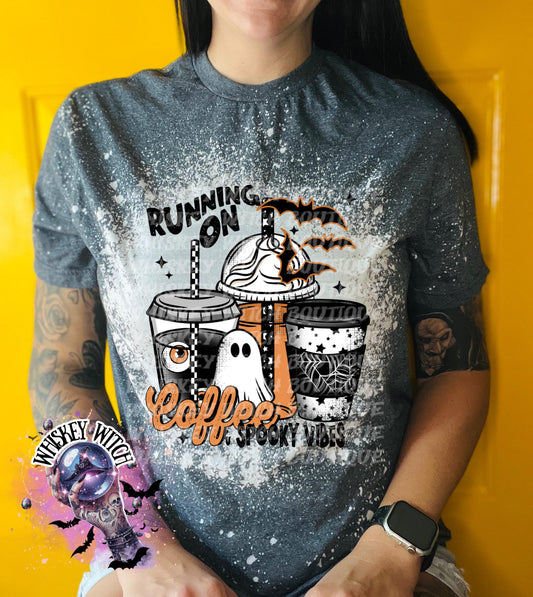 Creey Caffeine and Spooky Vibes Halloween Shirt bleached t shirt | vintage | retro | distressed | custom | horror | goth | funny shirt