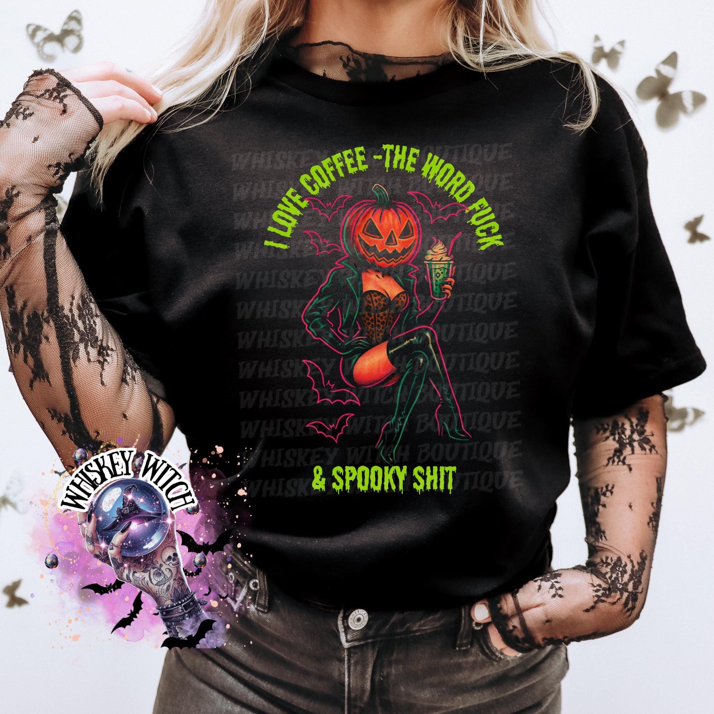 I Love Coffee Creepy Pumpkin Witchy Vintage Halloween Graphic Tee | Spooky season shirt | retro | vintage | comfy | gifts for her