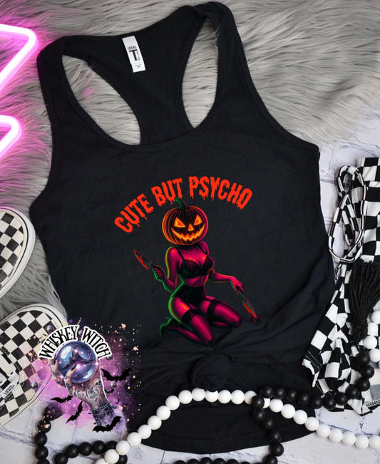 Spooky Cute But Psycho Witchy Halloween Geaphic TankTop | cute summer shirt | Spooky Season Shirt | Gift ideas for her | witchcore
