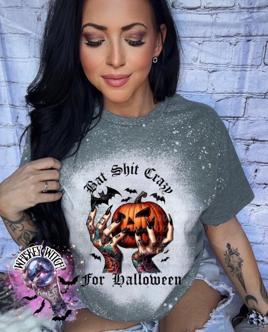 Bleached Pumpkin Crazy Bats Spooky graphic Halloween tee | spooky season shirt | goth T shirt | tshirt | gift for her | oversized shirt