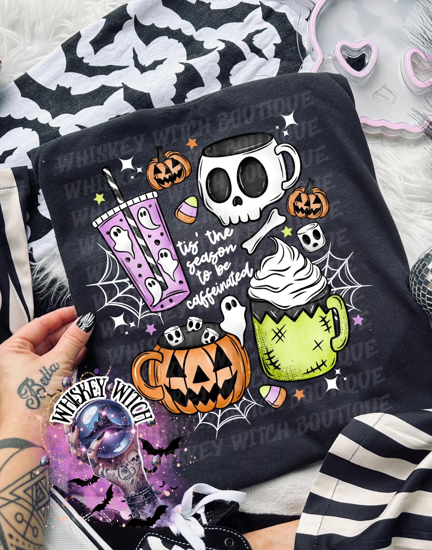Tis The Season To Be Caffeinated funny Vintage Halloween coffee T Shirt, coffee Graphic Tee, Spooky Humor Shirt, retro Aesthetic Top