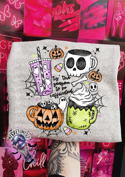 Tis The Season To Be Caffeinated funny Vintage Halloween coffee T Shirt, coffee Graphic Tee, Spooky Humor Shirt, retro Aesthetic Top