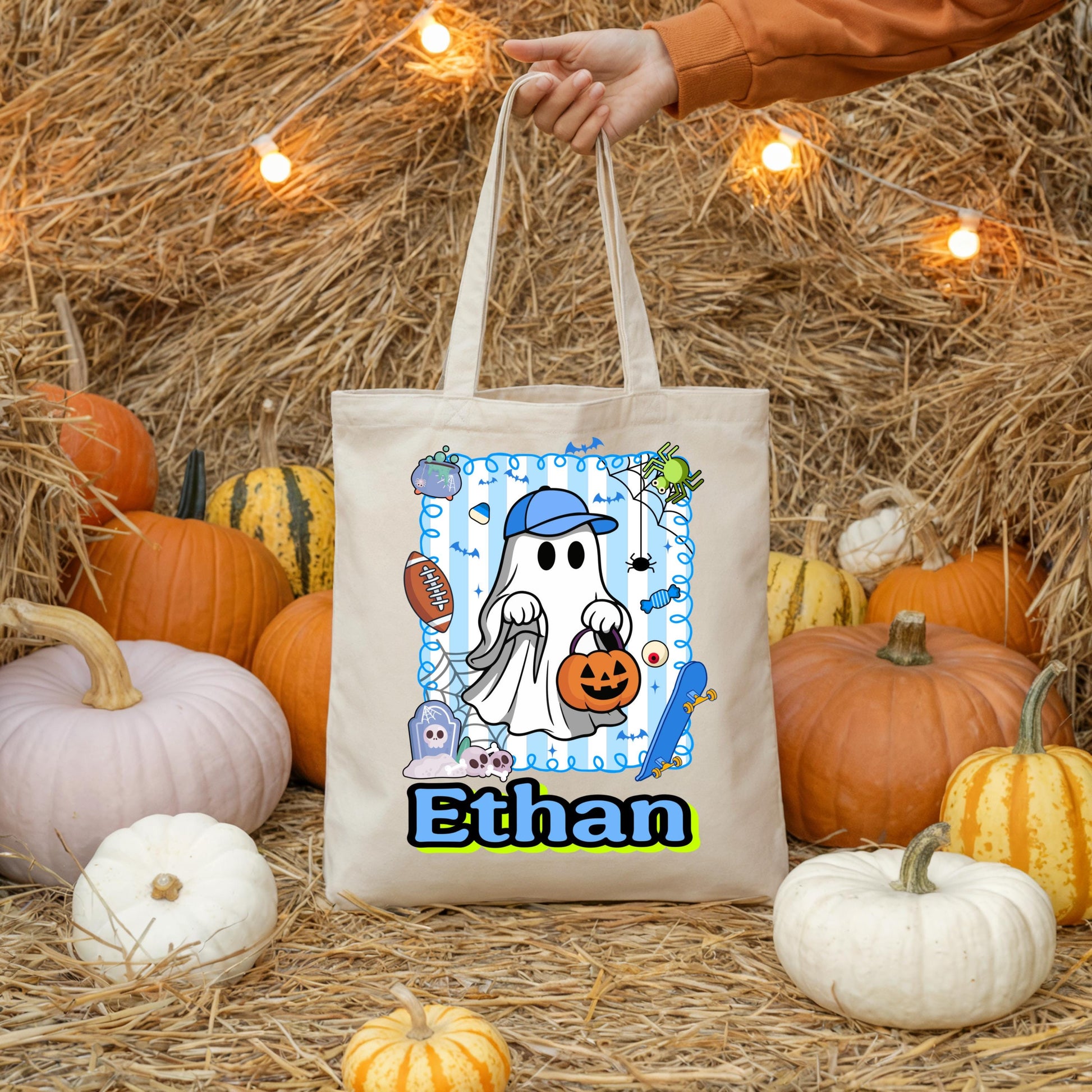 Custom Halloween Candy Tot Bags, personalized Halloween trick or treat bags