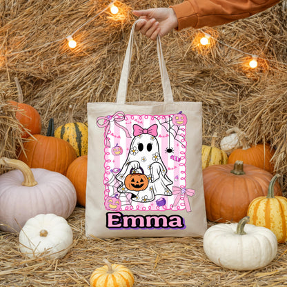 Custom Halloween Candy Tot Bags, personalized Halloween trick or treat bags