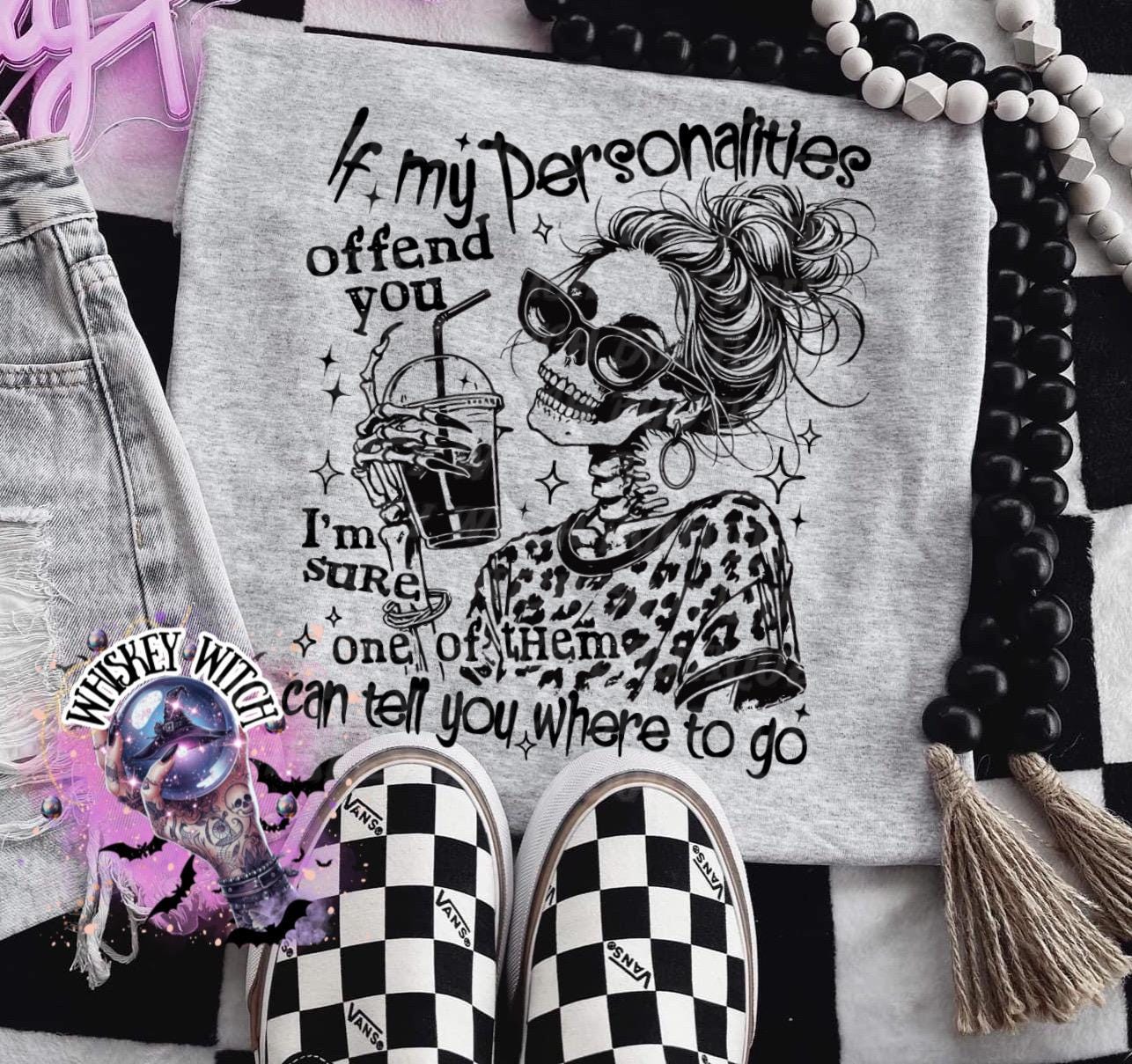 If My Personalities Offend You skeleton snarky funny Vintage halloween T Shirt, spooky Graphic Tee, Spooky Humor Shirt, retro Aesthetic Top