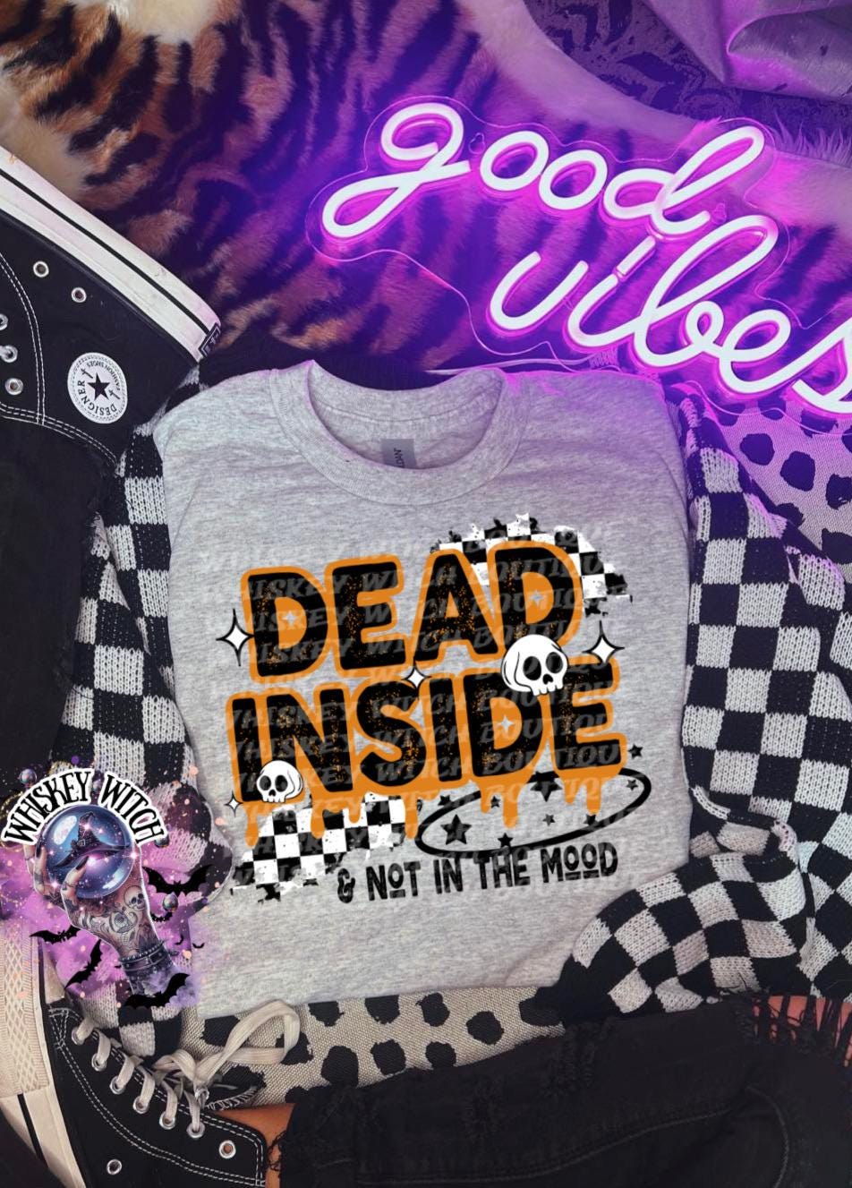 Dead Inside & Not In The Mood grunge snarky funny Vintage halloween T Shirt, spooky Graphic Tee, Spooky Humor Shirt, retro Aesthetic Top