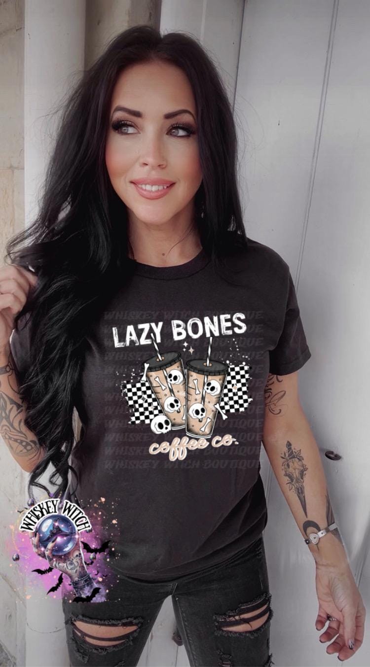 Lazy Bones Coffee Company Skull grunge snarky funny Vintage halloween T Shirt, spooky Graphic Tee, Spooky Humor Shirt, retro Aesthetic Top