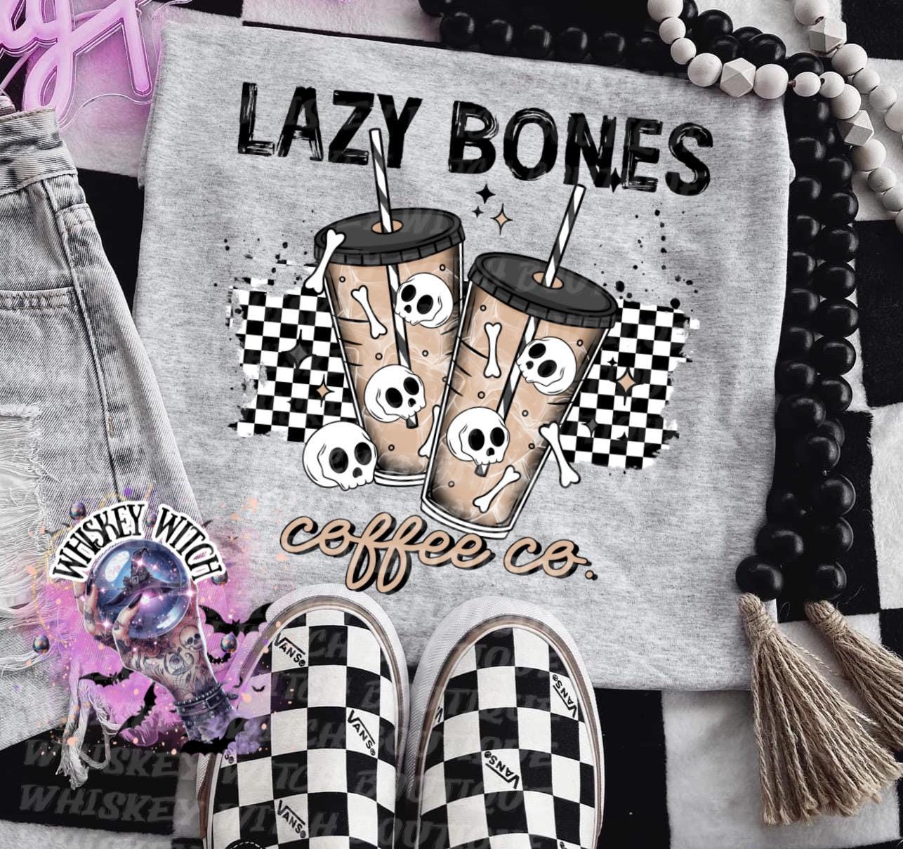 Lazy Bones Coffee Company Skull grunge snarky funny Vintage halloween T Shirt, spooky Graphic Tee, Spooky Humor Shirt, retro Aesthetic Top