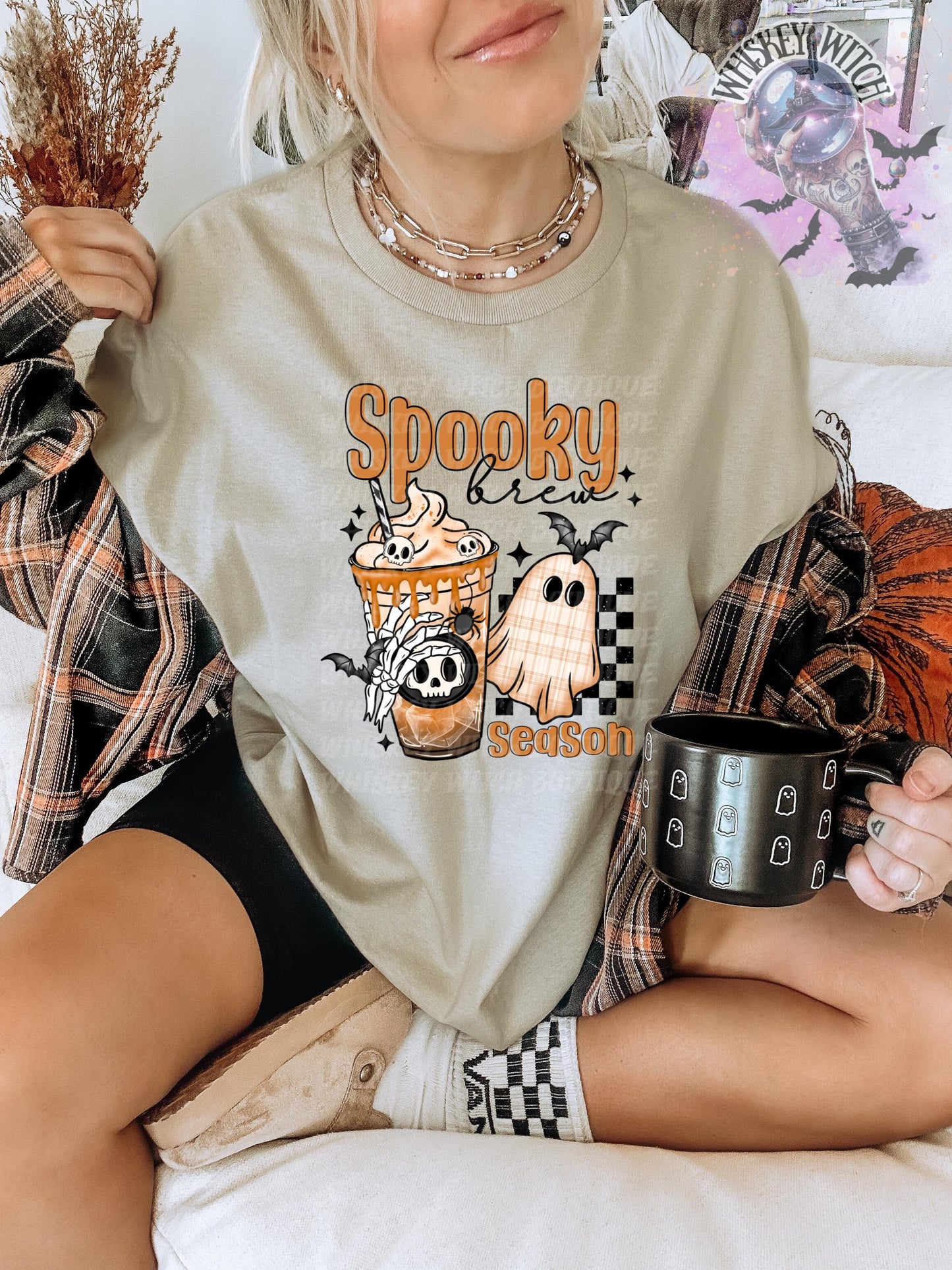Cute Fall Ghost Spooky Brew Season Halloween Shirt: Retro Coffee Shirt | Creepy Aesthetic Top, Fall Outfit, Halloween Gift