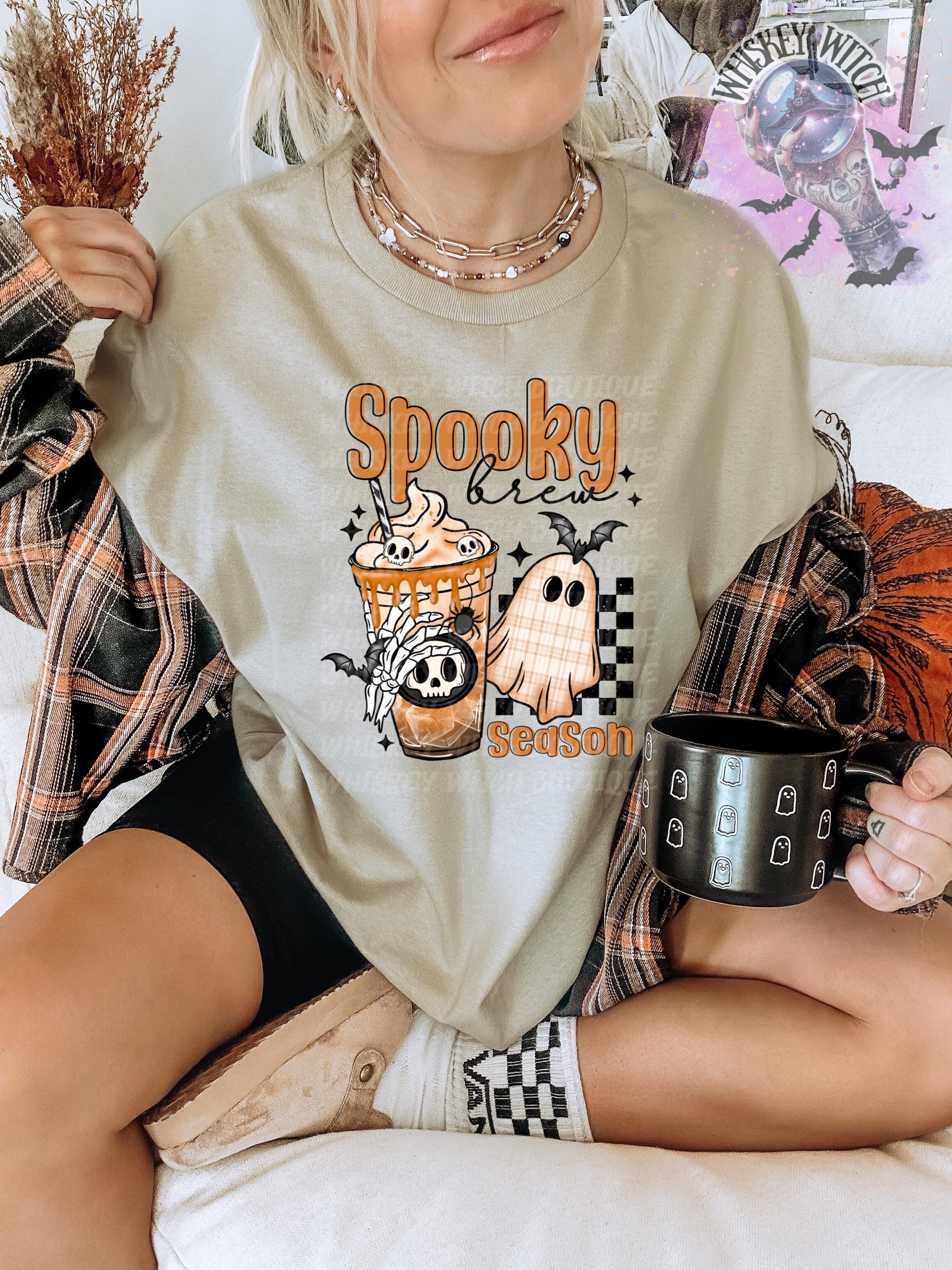 Cute Fall Ghost Spooky Brew Season Halloween Shirt: Retro Coffee Shirt | Creepy Aesthetic Top, Fall Outfit, Halloween Gift